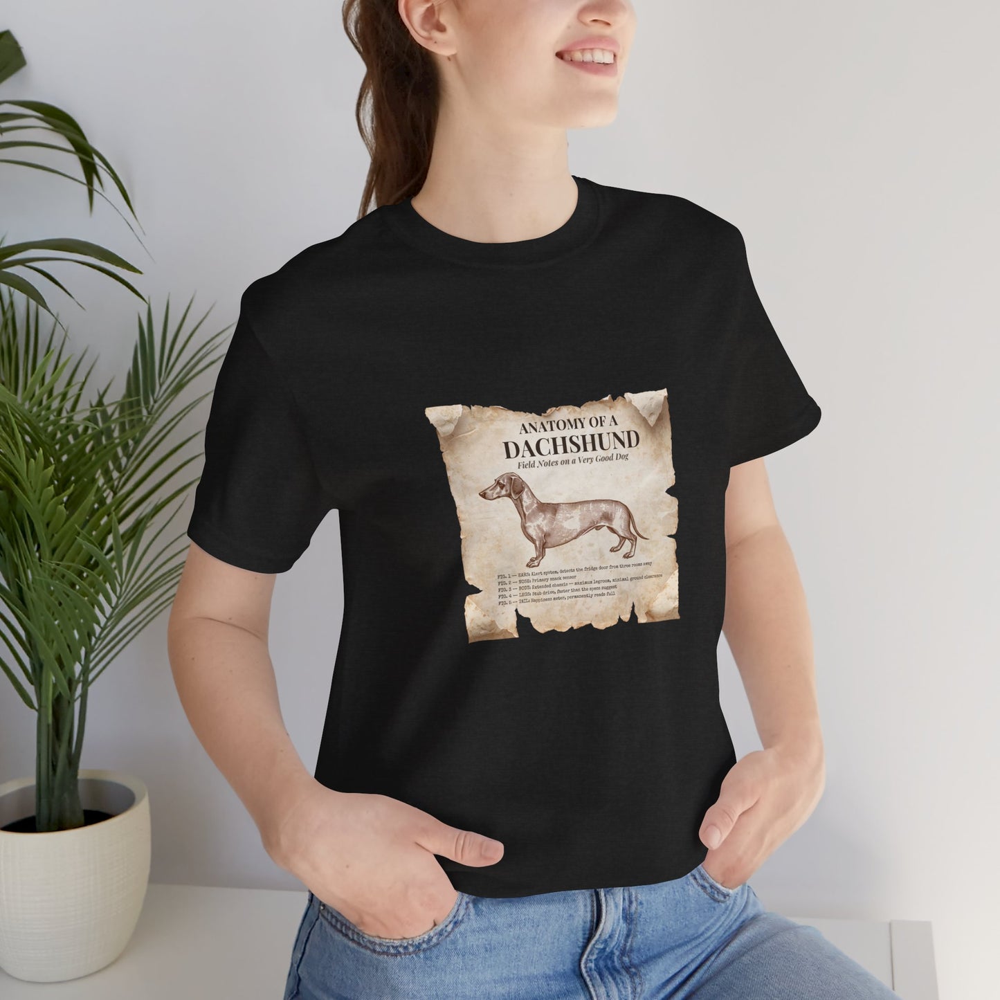 Dachshund Anatomy t-shirt close-up of the chest print
