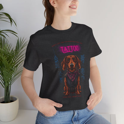 Dachshund Biker Ink Shop t-shirt in black, side view