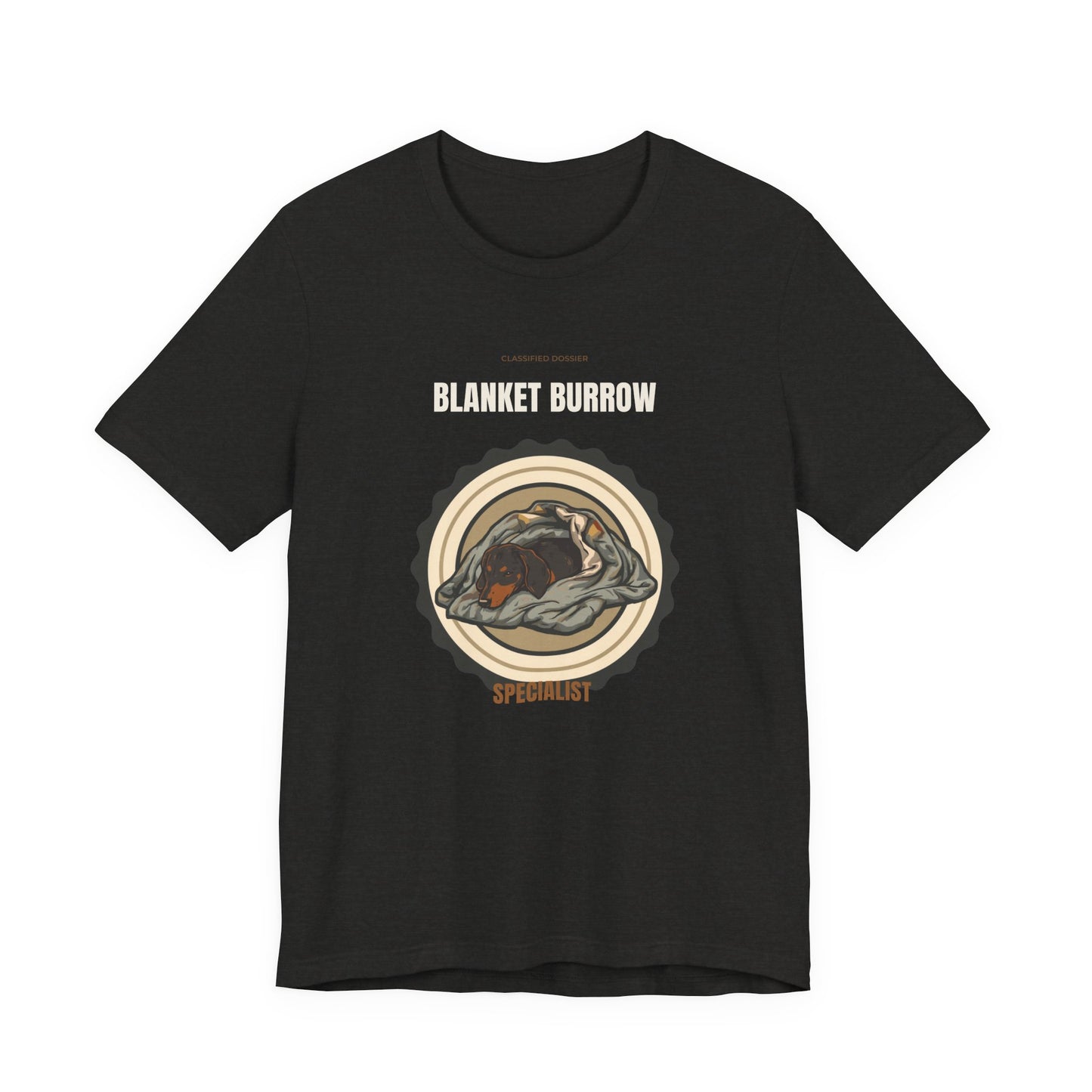 Dachshund Blanket Burrow t-shirt, sleeve and neckline detail