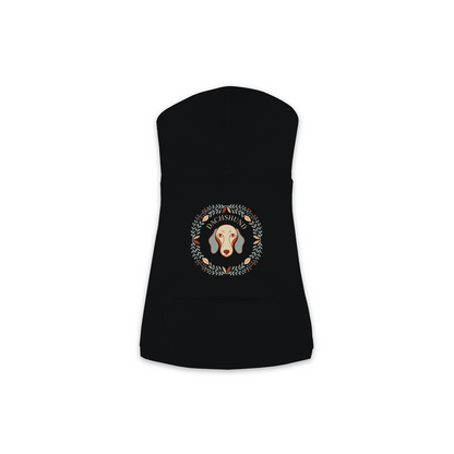 Dachshund dog hoodie in Black — boho-inspired print on cosy fleece pullover, size S