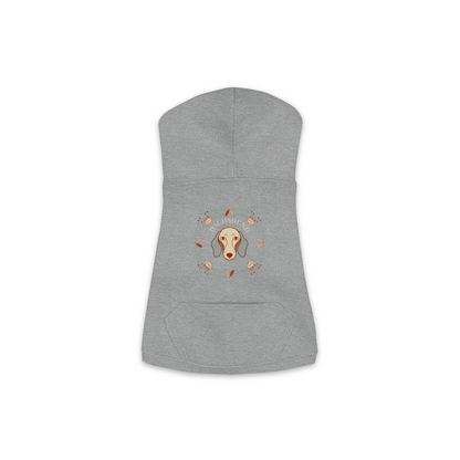 Dachshund dog hoodie in Granite Heather — boho-inspired print on cosy fleece pullover, size S