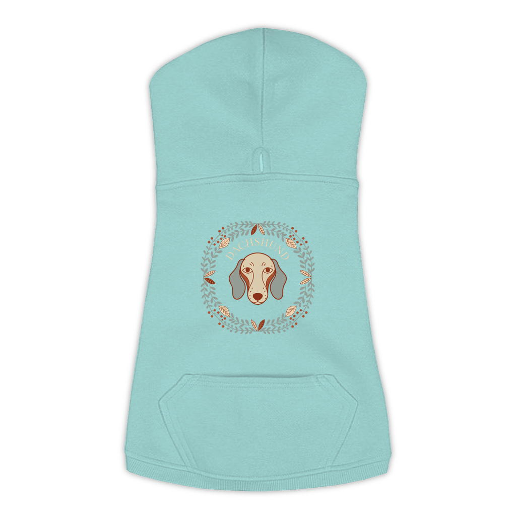 Dachshund dog hoodie in Saltwater — boho-inspired print on cosy fleece pullover, size L