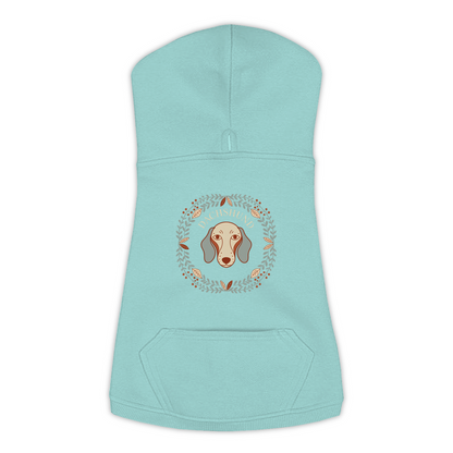 Dachshund dog hoodie in Saltwater — boho-inspired print on cosy fleece pullover, size L