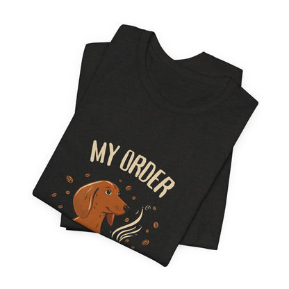 Dachshund Café Order T-Shirt – Black Heather – Side View