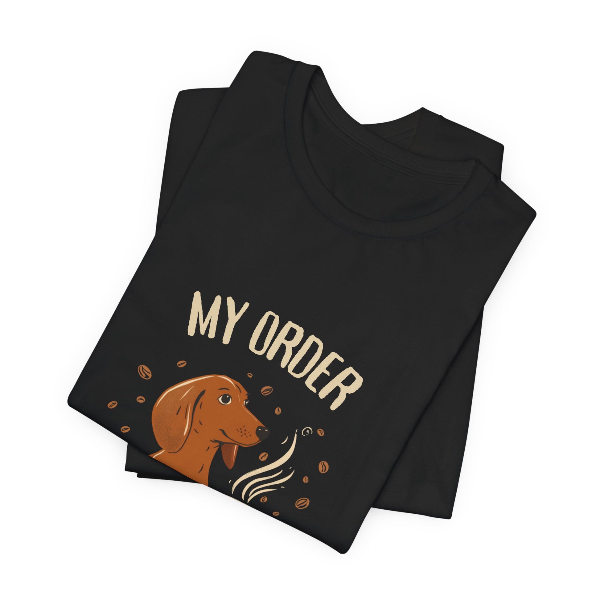 Dachshund Café Order T-Shirt – Dark Grey Heather – Back View