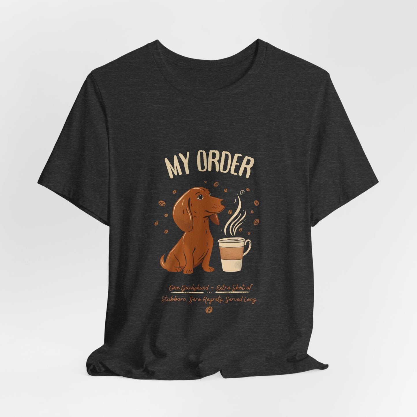 Dachshund Café Order T-Shirt – Close-up Detail 5