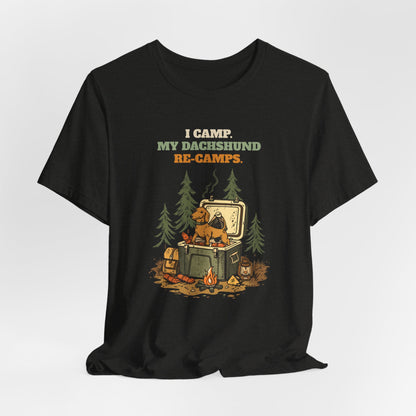 Dachshund camping t-shirt Black Heather colourway