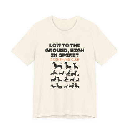 Dachshund Club t-shirt in Natural — dachshund silhouettes graphic tee, front view