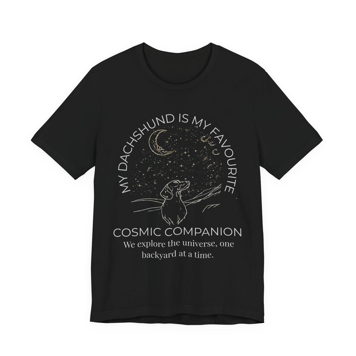 Dachshund Cosmic Companion T-Shirt navy colourway