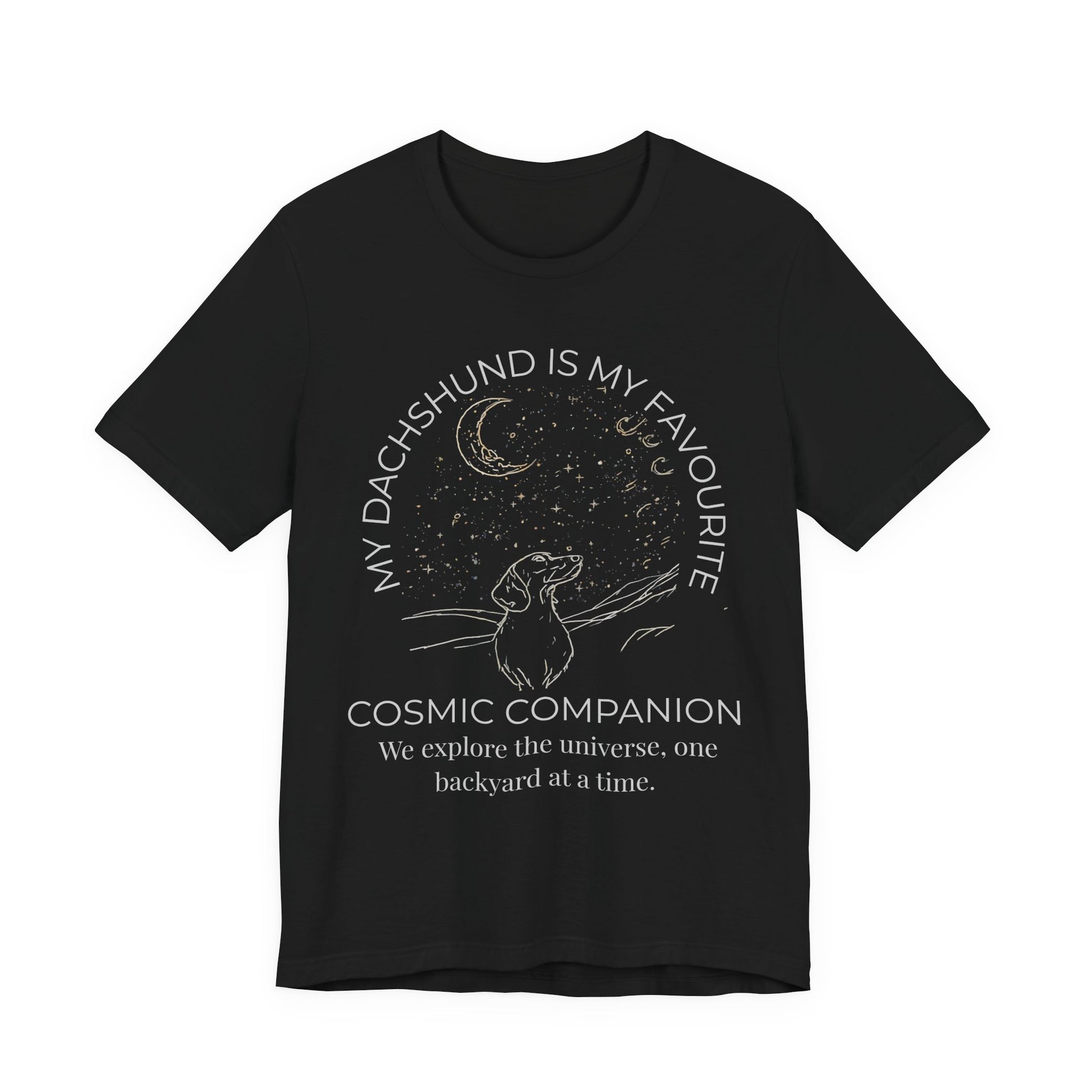 Dachshund Cosmic Companion T-Shirt navy colourway