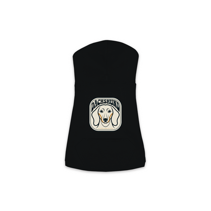 Dachshund dog hoodie in Black — gold crest emblem print on cosy fleece pullover