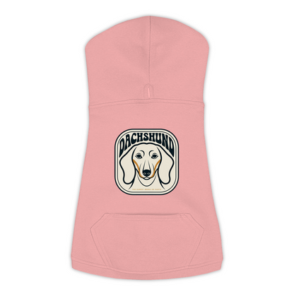 Dachshund dog hoodie in Mauvelous — gold crest emblem print on cosy fleece pullover