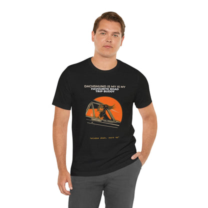 Dachshund Road Trip Buddy t-shirt — funny Dachshund travel tee on Bella+Canvas 3001, view 11