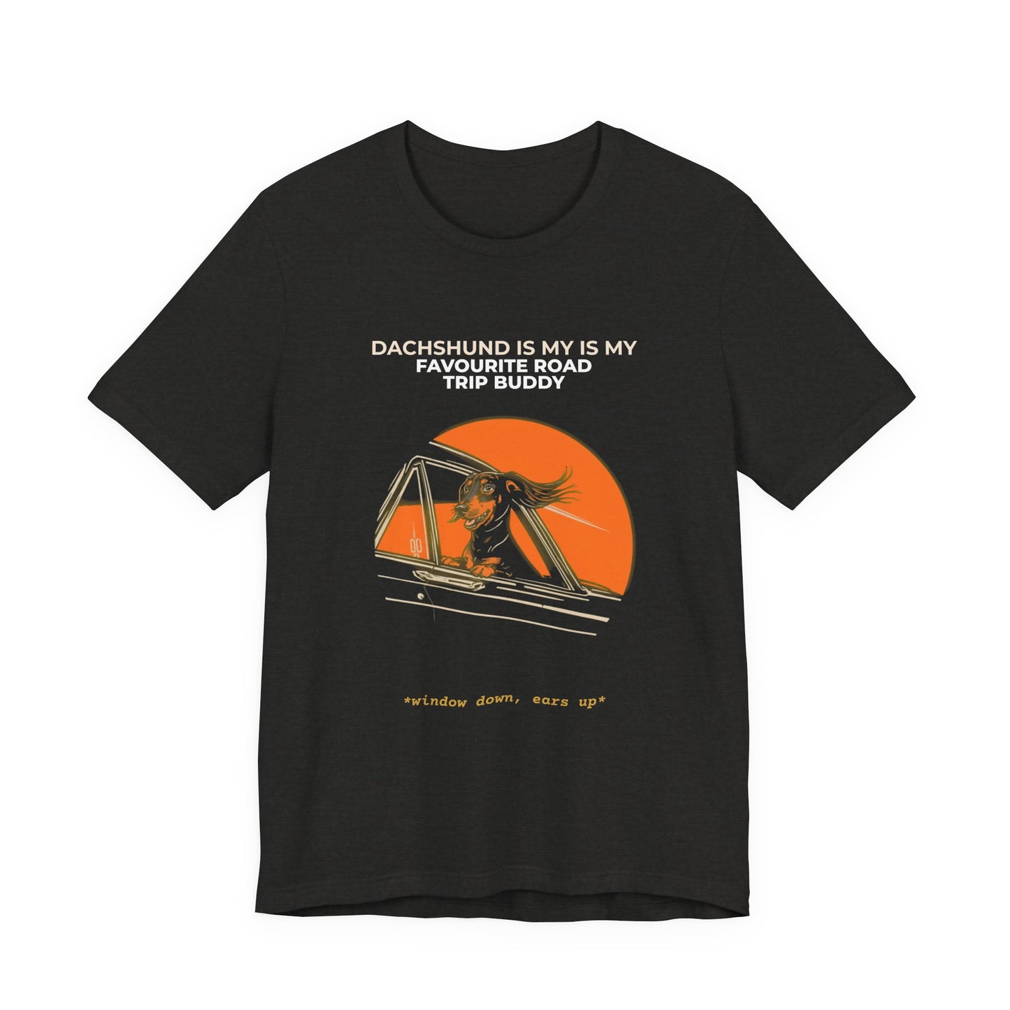 Dachshund Road Trip Buddy t-shirt — funny Dachshund travel tee on Bella+Canvas 3001, view 12