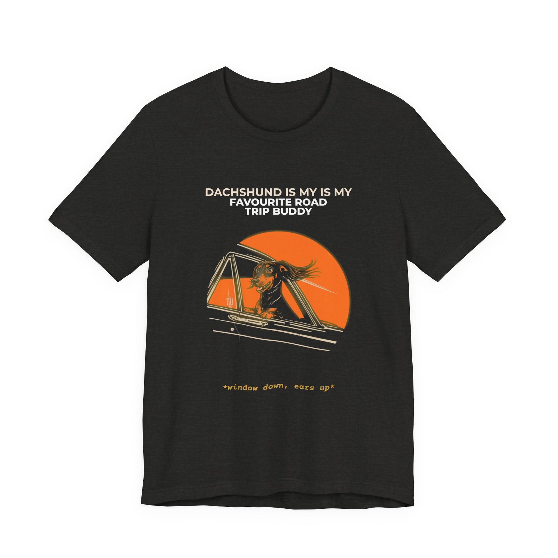 Dachshund Road Trip Buddy t-shirt — funny Dachshund travel tee on Bella+Canvas 3001, view 12