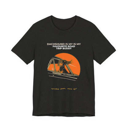Dachshund Road Trip Buddy t-shirt — funny Dachshund travel tee on Bella+Canvas 3001, view 12