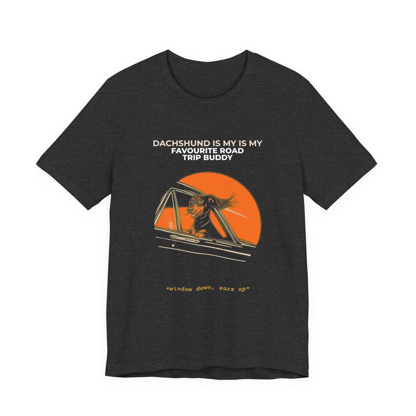 Dachshund Road Trip Buddy t-shirt — funny Dachshund travel tee on Bella+Canvas 3001, view 18