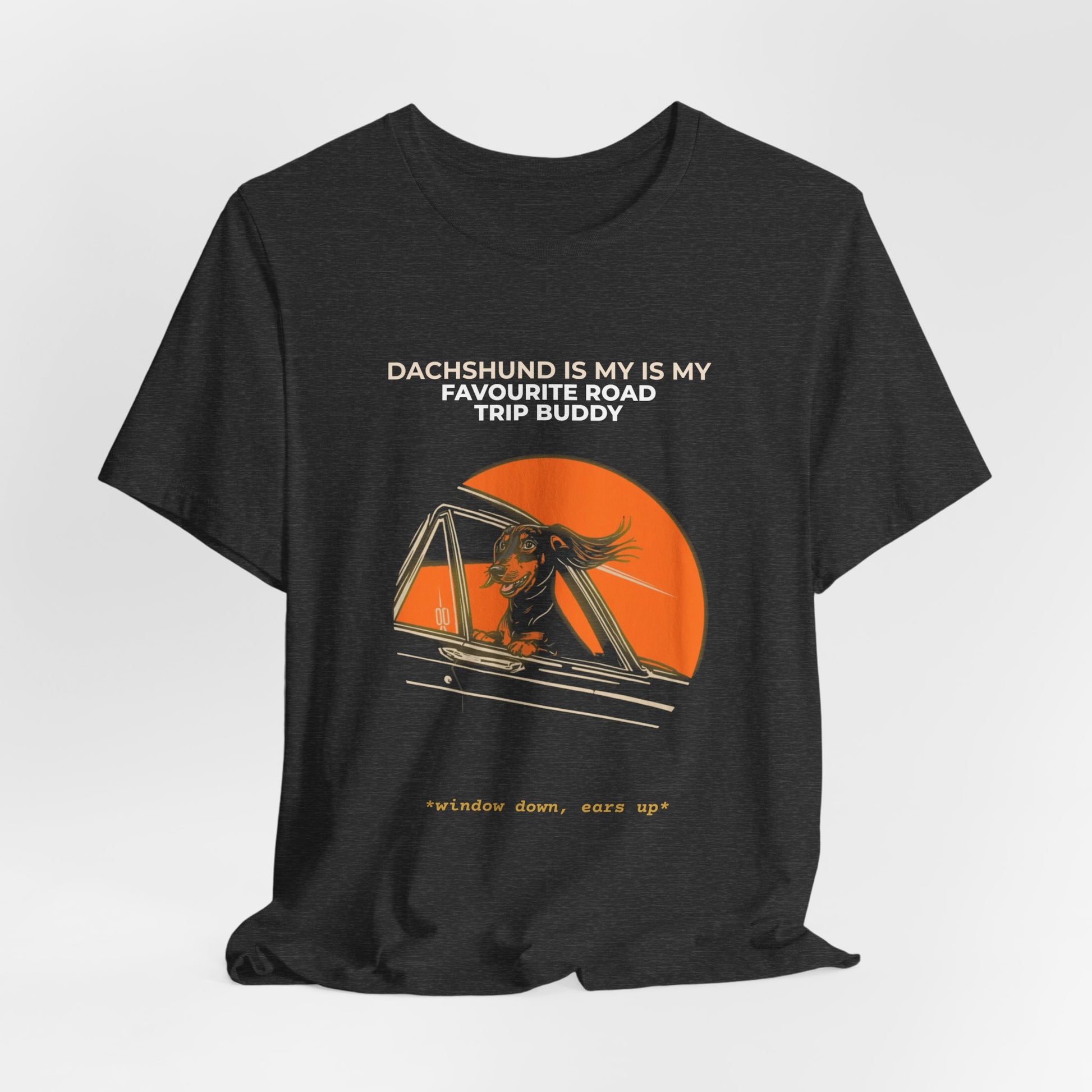 Dachshund Road Trip Buddy t-shirt — funny Dachshund travel tee on Bella+Canvas 3001, view 21