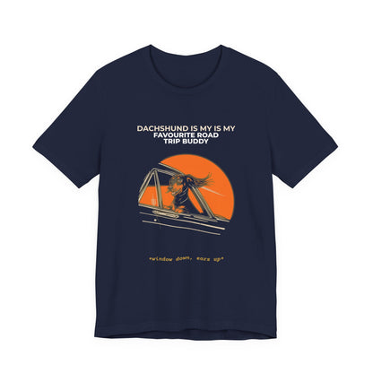Dachshund Road Trip Buddy t-shirt — funny Dachshund travel tee on Bella+Canvas 3001, view 24