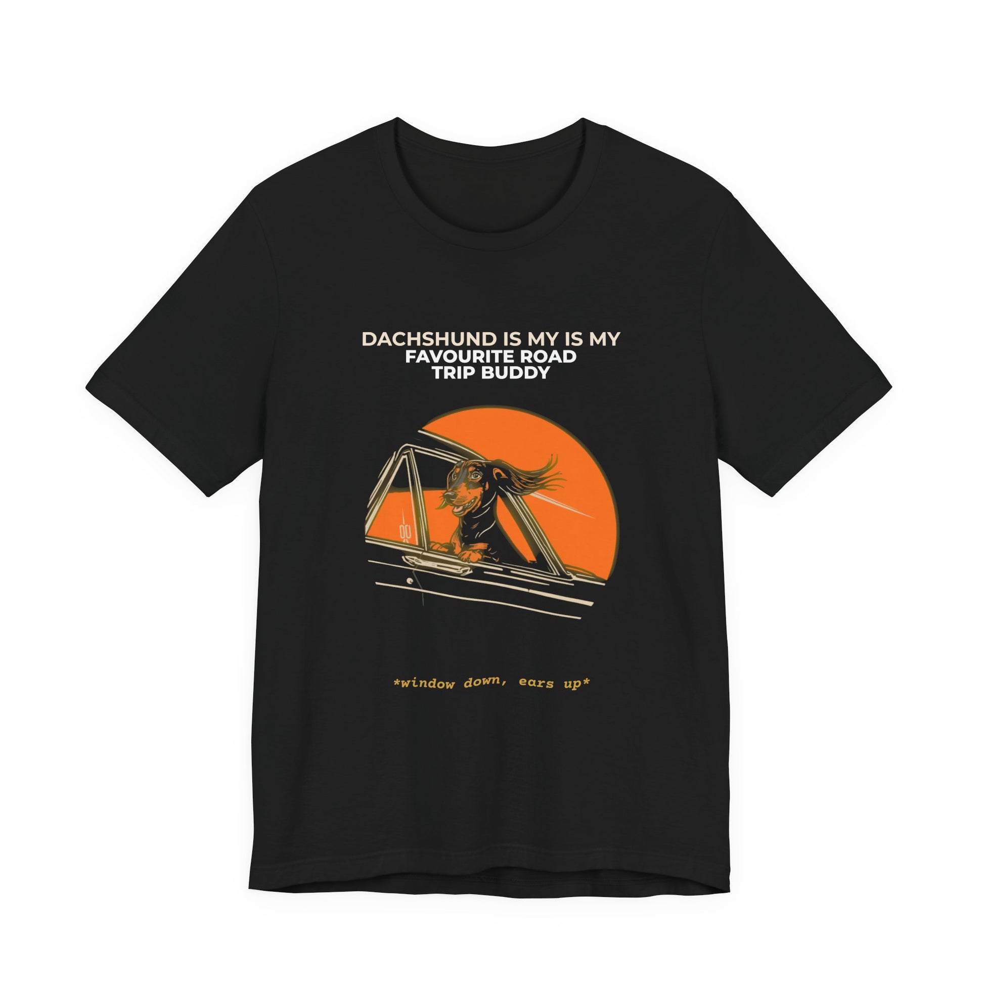 Dachshund Road Trip Buddy t-shirt — funny Dachshund travel tee on Bella+Canvas 3001, view 6