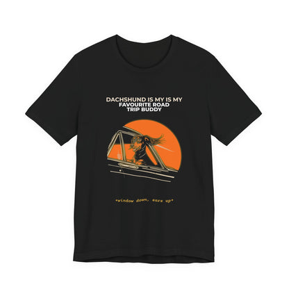 Dachshund Road Trip Buddy t-shirt — funny Dachshund travel tee on Bella+Canvas 3001, view 6
