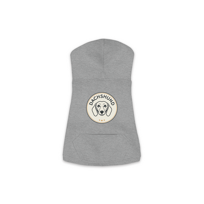 Dachshund dog hoodie in Granite Heather — vintage roundel badge print on cosy fleece pullover