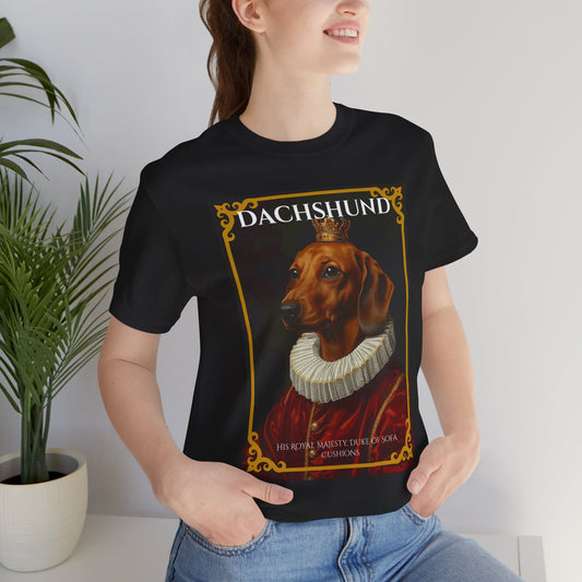 Dachshund Royal Portrait t-shirt front view on model