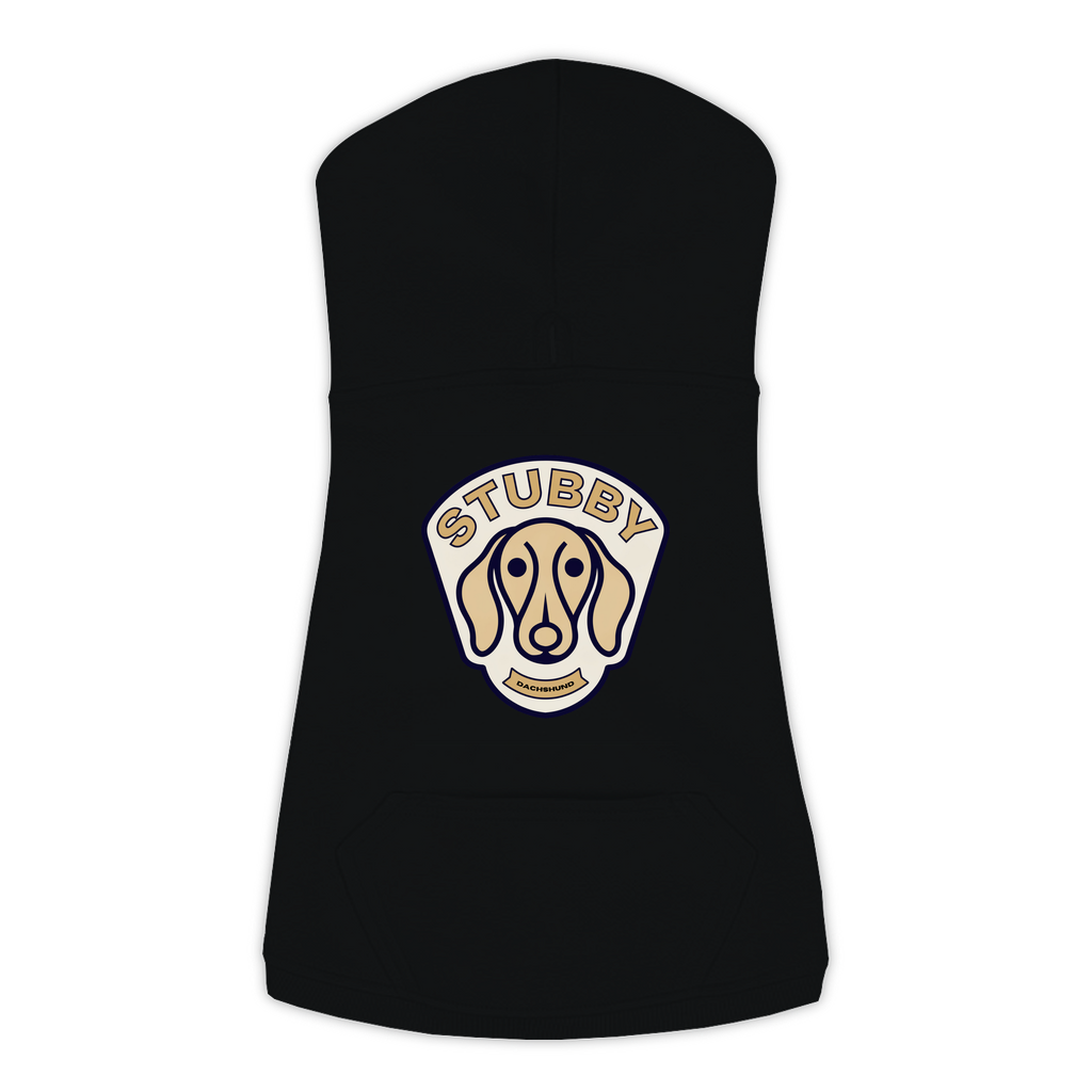 Dachshund Hoodie — Stubby Patch, Black, Large