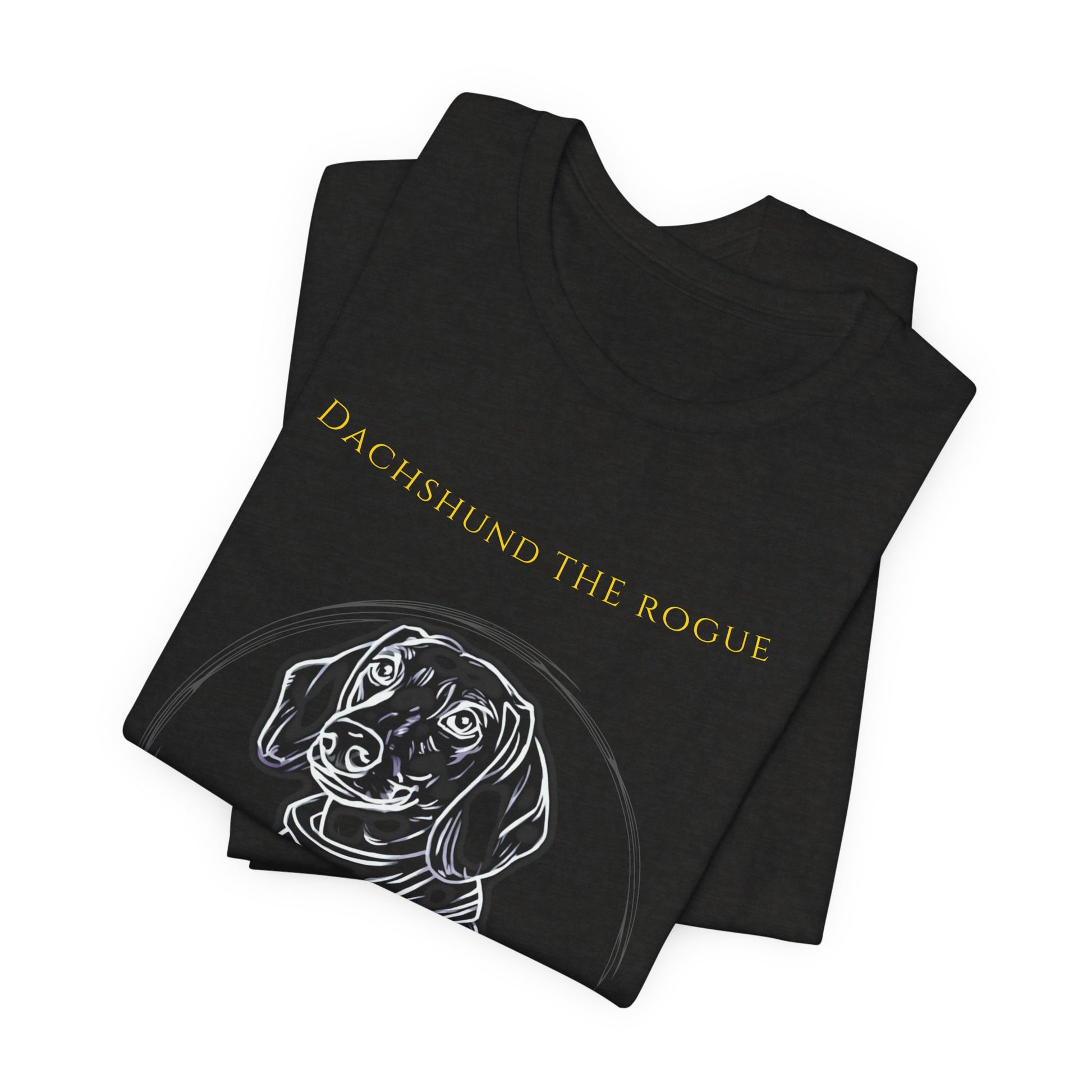 Dachshund The Rogue T-Shirt worn by model outdoors