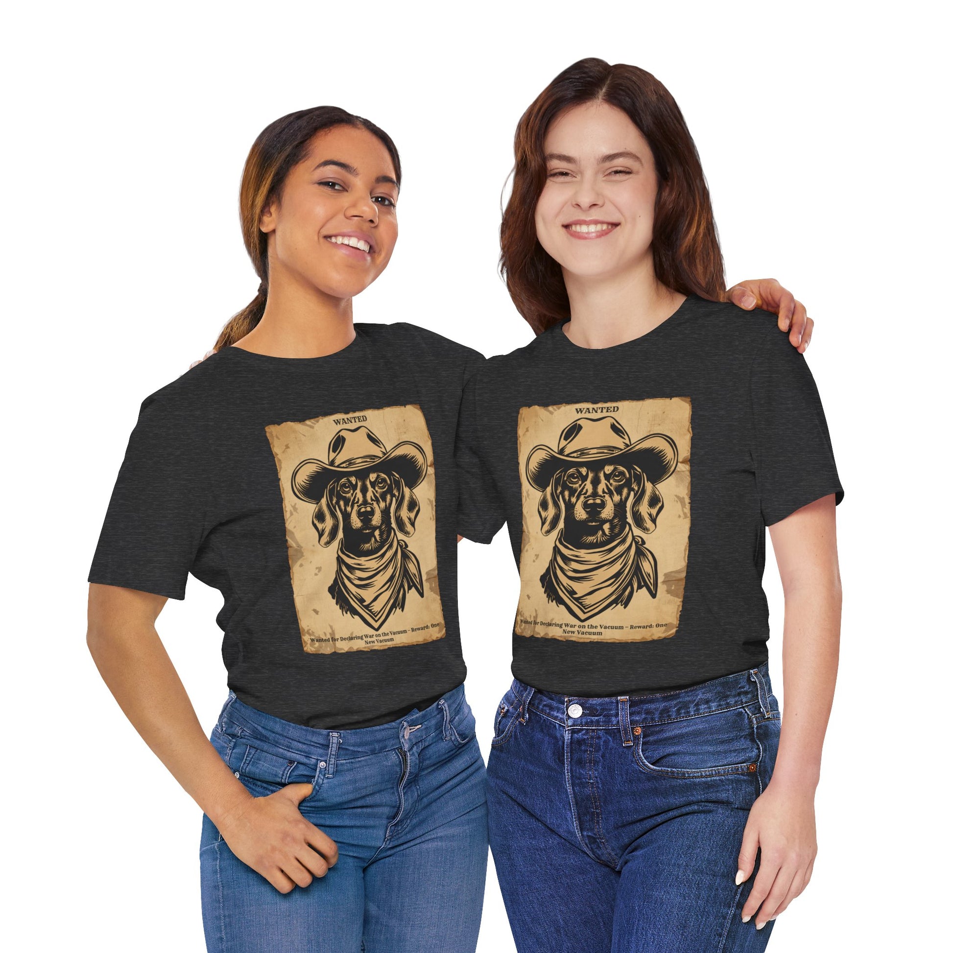 Dachshund Wanted Outlaw t-shirt back view black heather