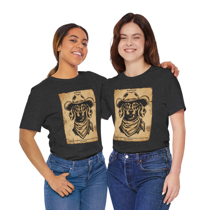 Dachshund Wanted Outlaw t-shirt back view black heather