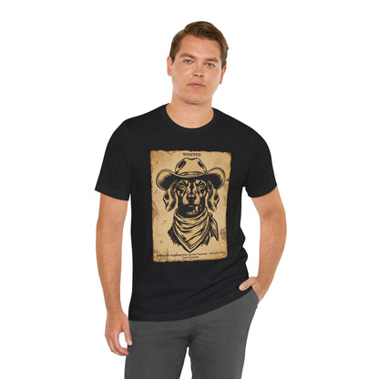 Dachshund Wanted Outlaw t-shirt back view black