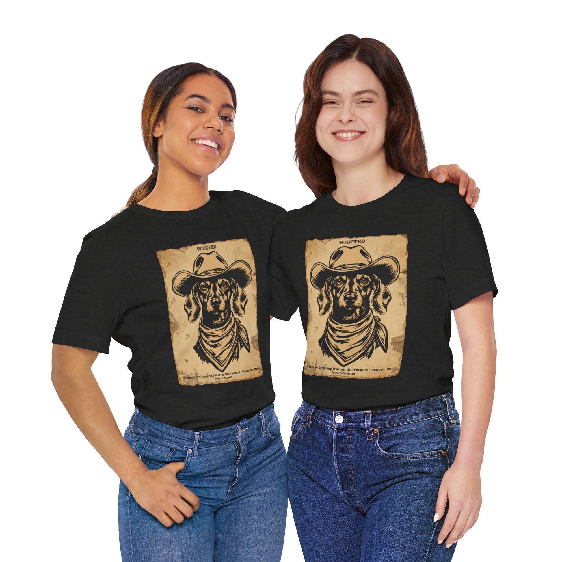 Dachshund Wanted Outlaw t-shirt back view dark grey heather