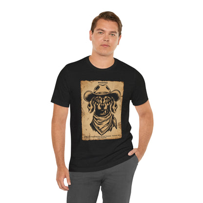 Dachshund Wanted Outlaw t-shirt close-up black