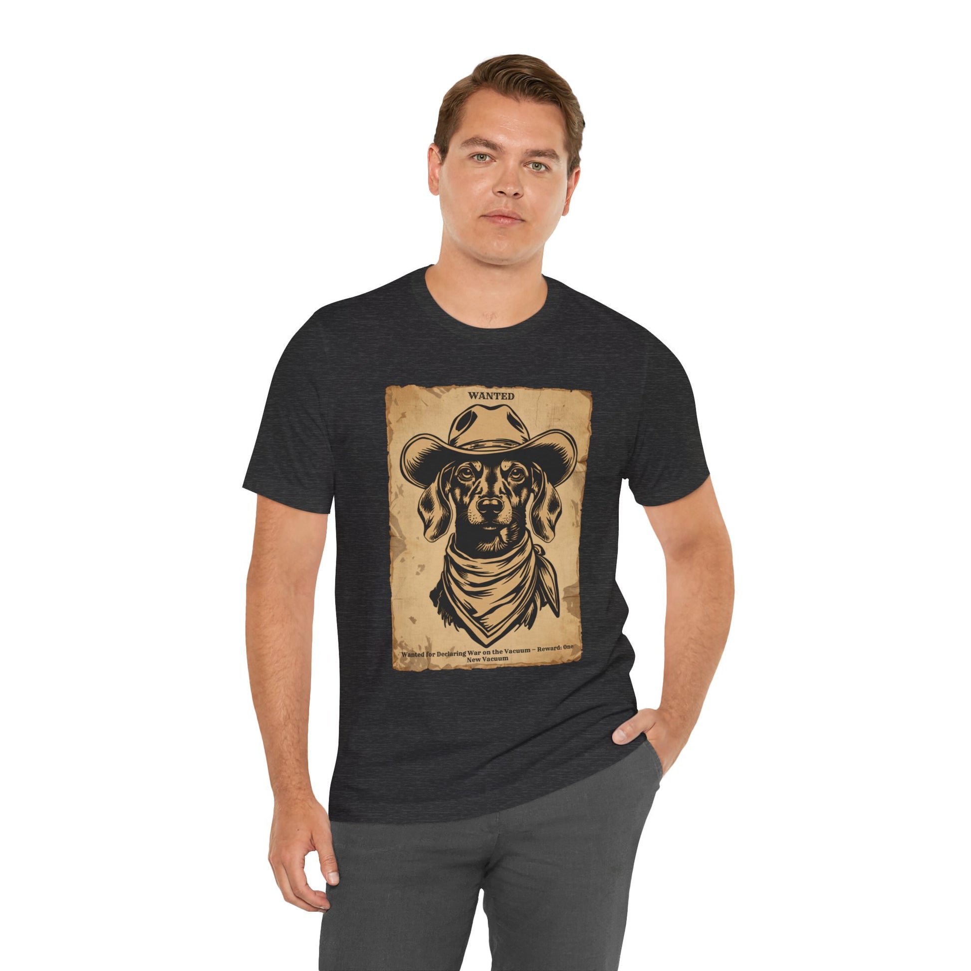 Dachshund Wanted Outlaw t-shirt model wearing black