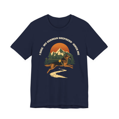 Dark grey heather german shepherd hiking tee front view