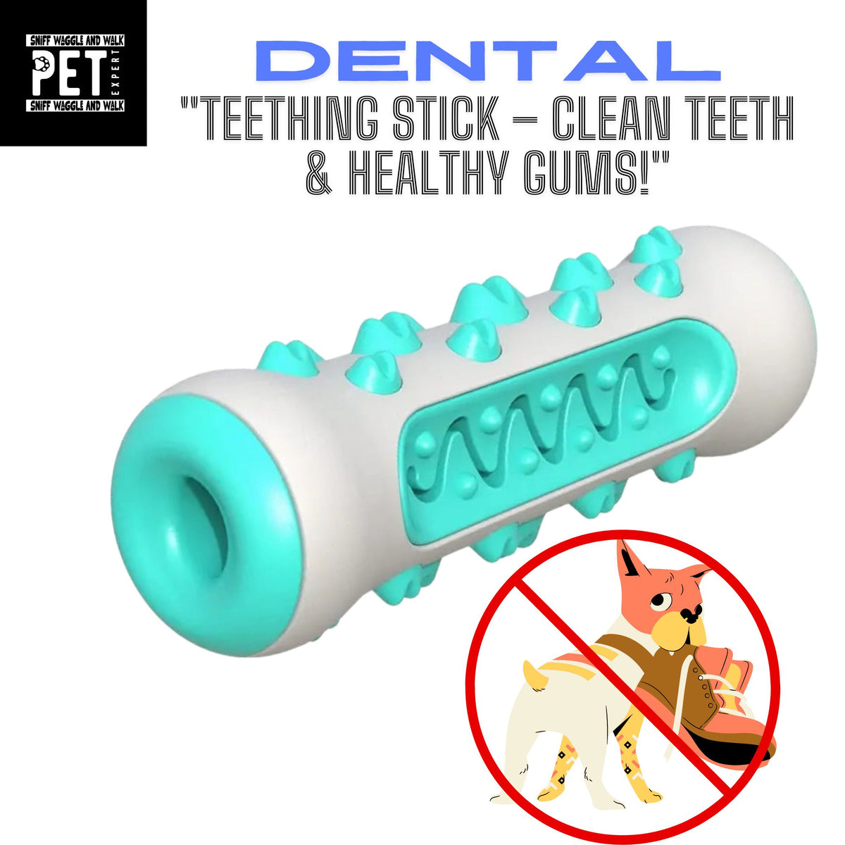 Jack Russell terrier chewing ChewNClean™ dental teething stick — SniffWaggleNWalk