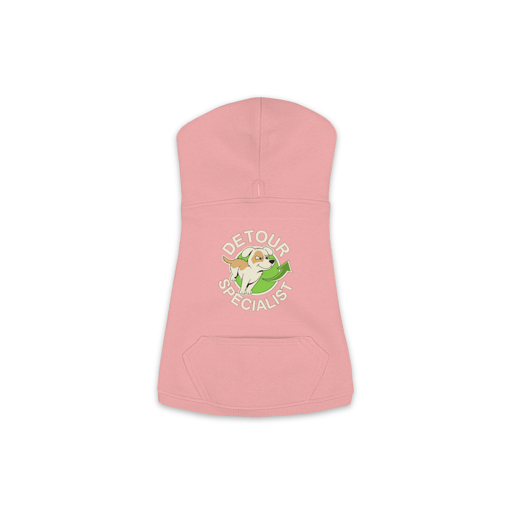 Detour Specialist dog hoodie in Mauvelous - back print, sizes XS to M