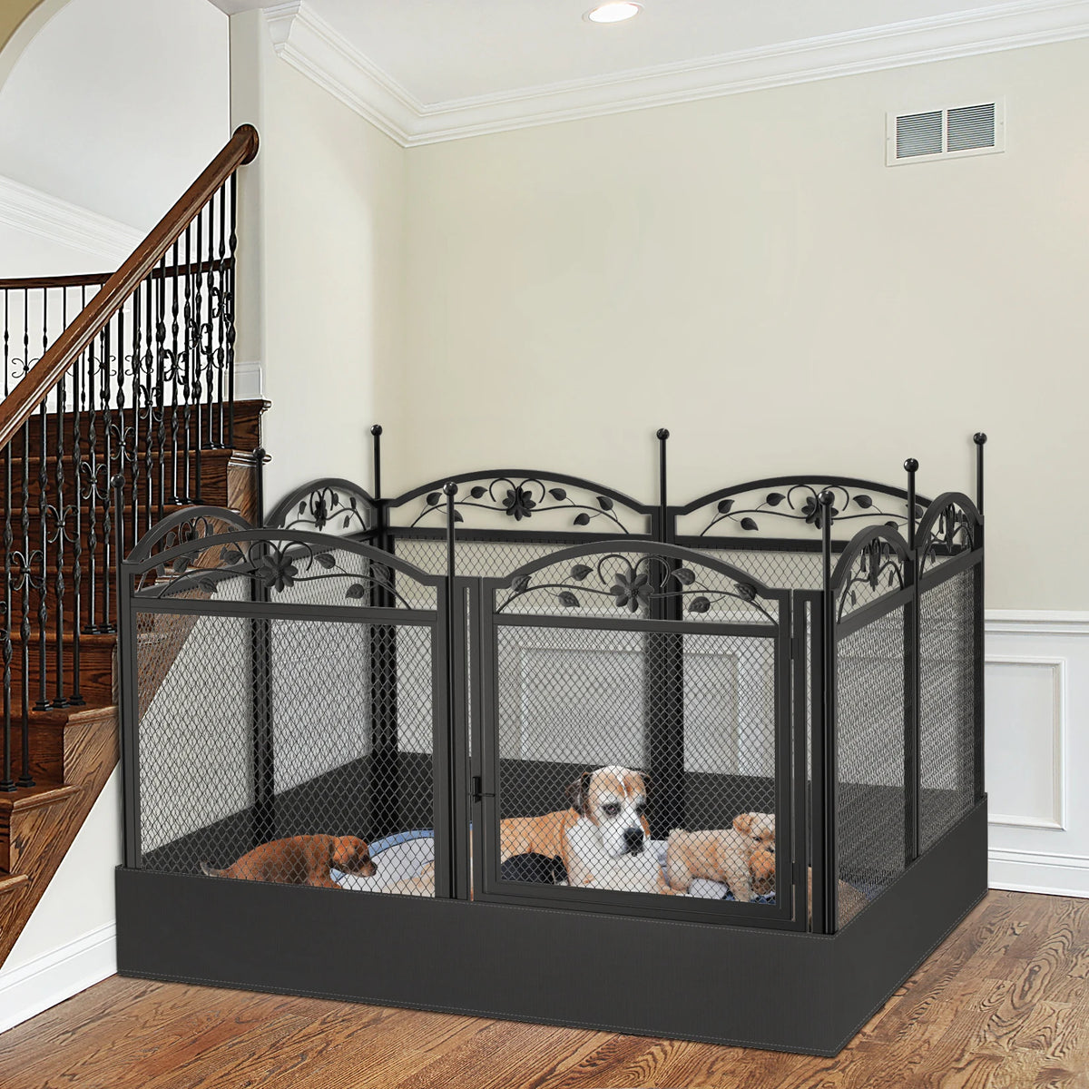 Spacious dog enclosure with durable metal panels