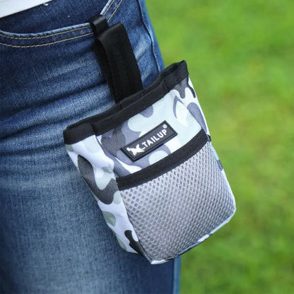 Dog Training Treat Pouch — hands-free belt clip pouch with wipeable liner, open interior — SniffWaggleNWalk