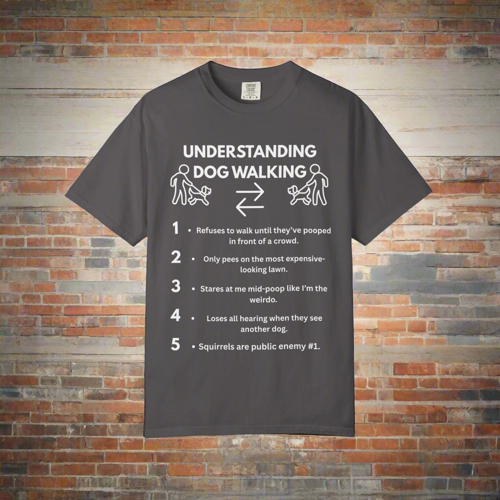 Dog Walk Diaries funny dog walking t-shirt, full garment view
