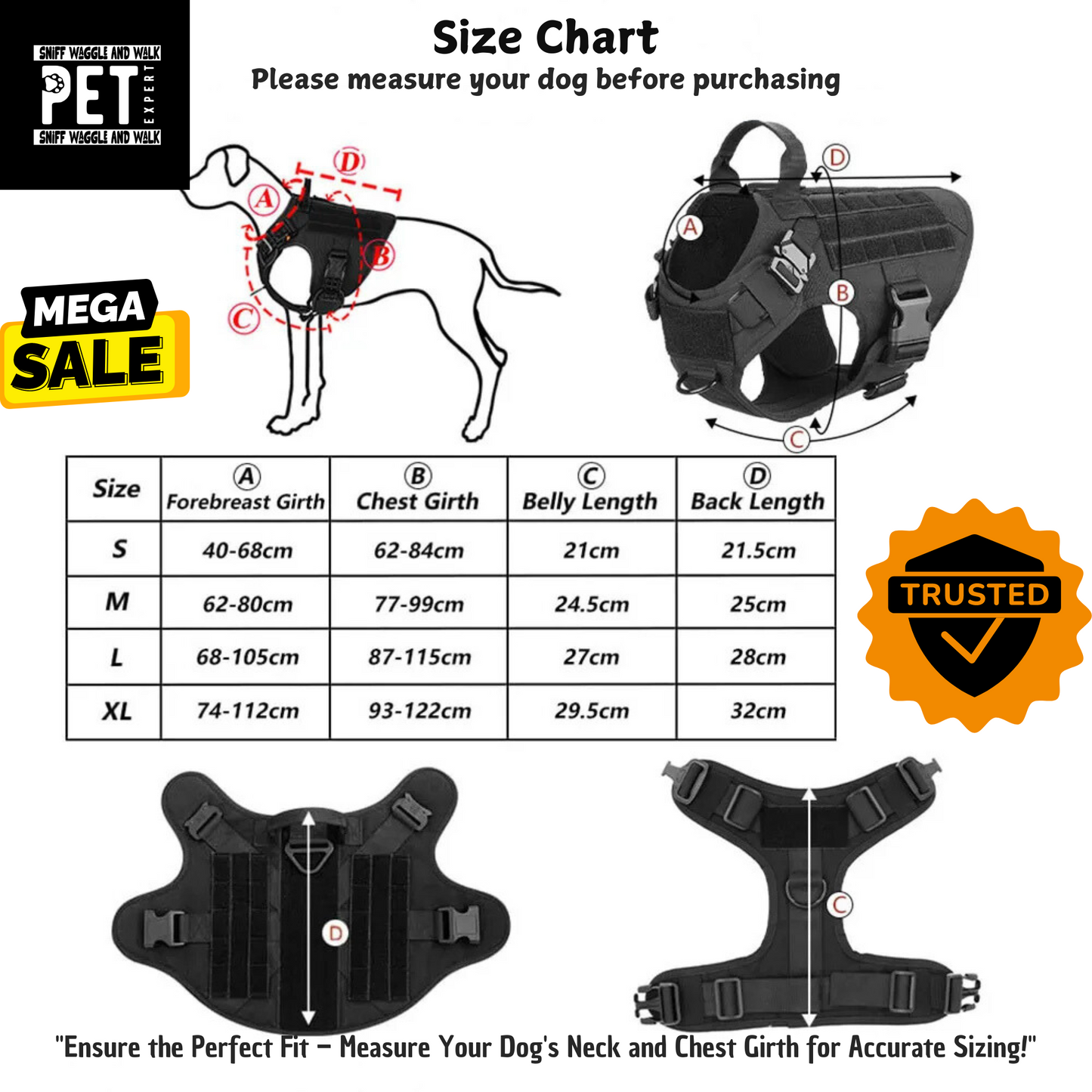 Large Dog Harness and Leash Set – Strong, Comfortable & Adjustable! Sniffwaggleandwalk™