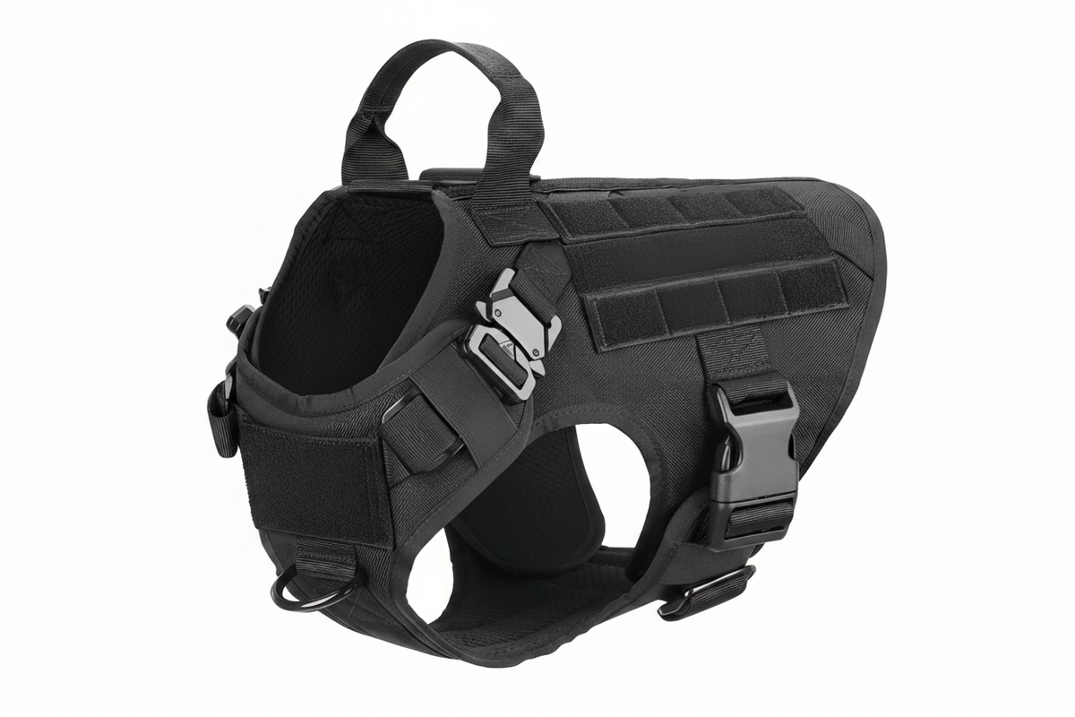 black tactical dog collar and harness