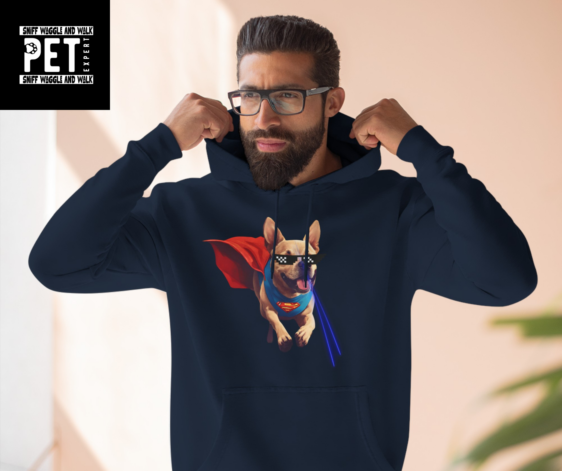 dog hoodie dog clothing dog lover hoodie"Super Dog" Three panel Fleece Hoodie - Sniff Waggle And Walk