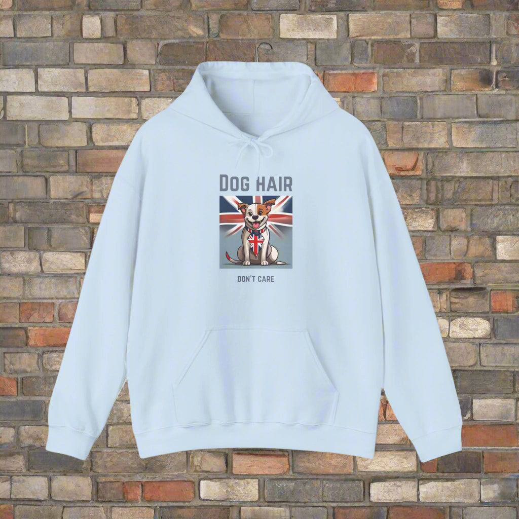 Unisex Blend™ "dog hair dont care" Hooded Sweatshirt - Sniff Waggle And Walk blue premium dog lover gift