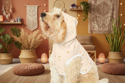 dog wearing angel number 444 dog hoodie inside