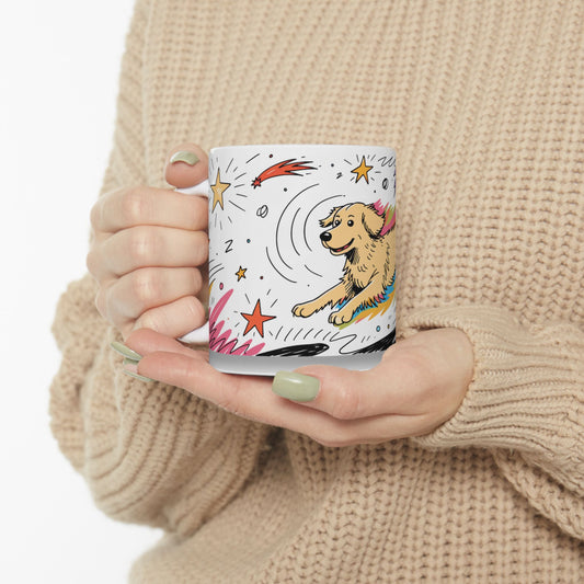 Golden Retriever ceramic coffee mug, 11oz and 15oz colourful doodle style Golden gift - view 1