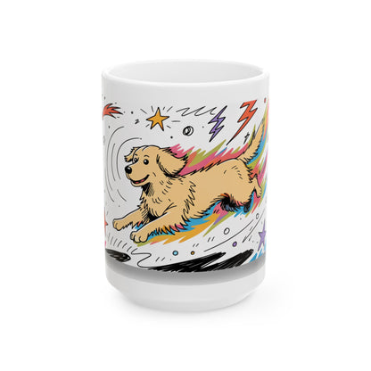Golden Retriever ceramic coffee mug, 11oz and 15oz colourful doodle style Golden gift - view 2