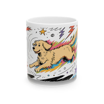 Golden Retriever ceramic coffee mug, 11oz and 15oz colourful doodle style Golden gift - view 3