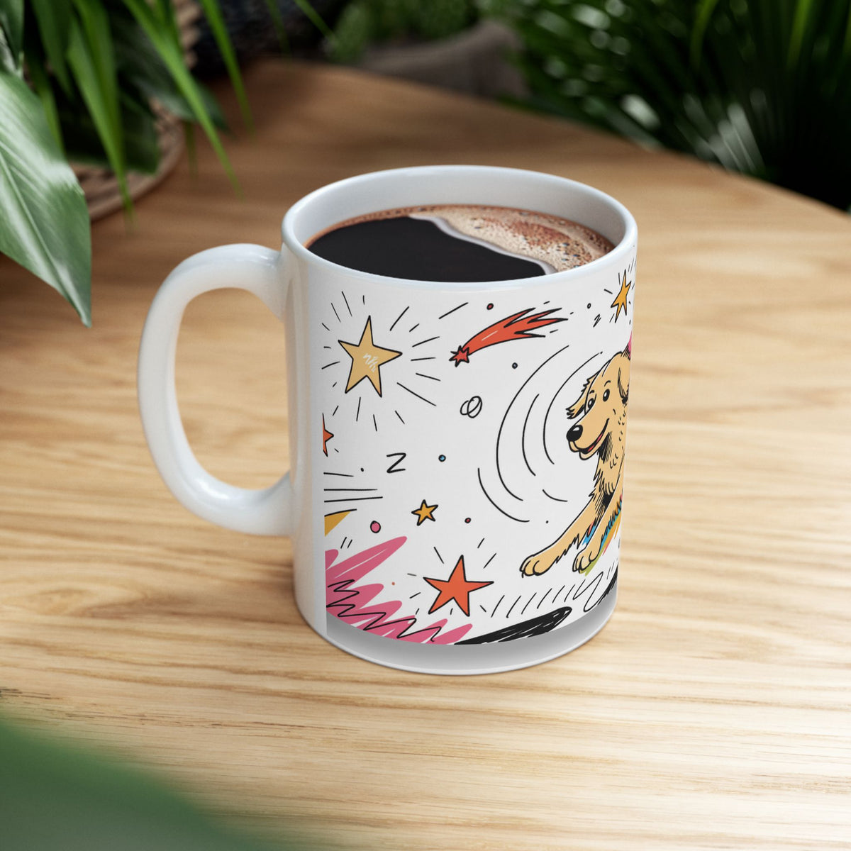 Golden Retriever ceramic coffee mug, 11oz and 15oz colourful doodle style Golden gift - view 11